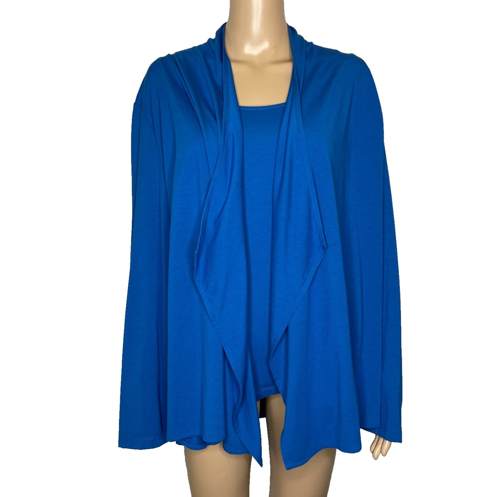Women's XL Orvis Electric Blue Open Front Long Sleeve Rayon Shirt